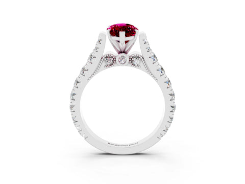 White gold Marquise Cut Garnet Classic Solitaire Ring with Pavé Band and Four-Prong Setting_3