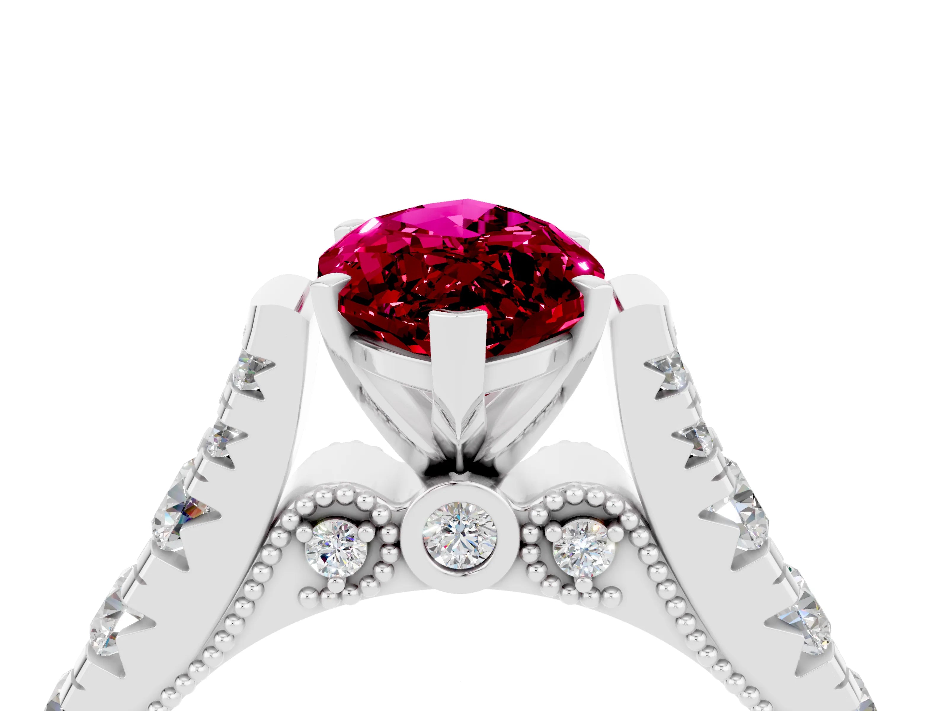 White gold Marquise Cut Garnet Classic Solitaire Ring with Pavé Band and Four-Prong Setting_4