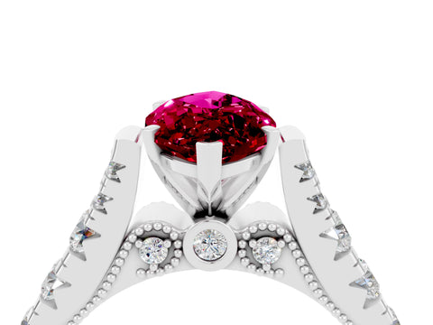 White gold Marquise Cut Garnet Classic Solitaire Ring with Pavé Band and Four-Prong Setting_4