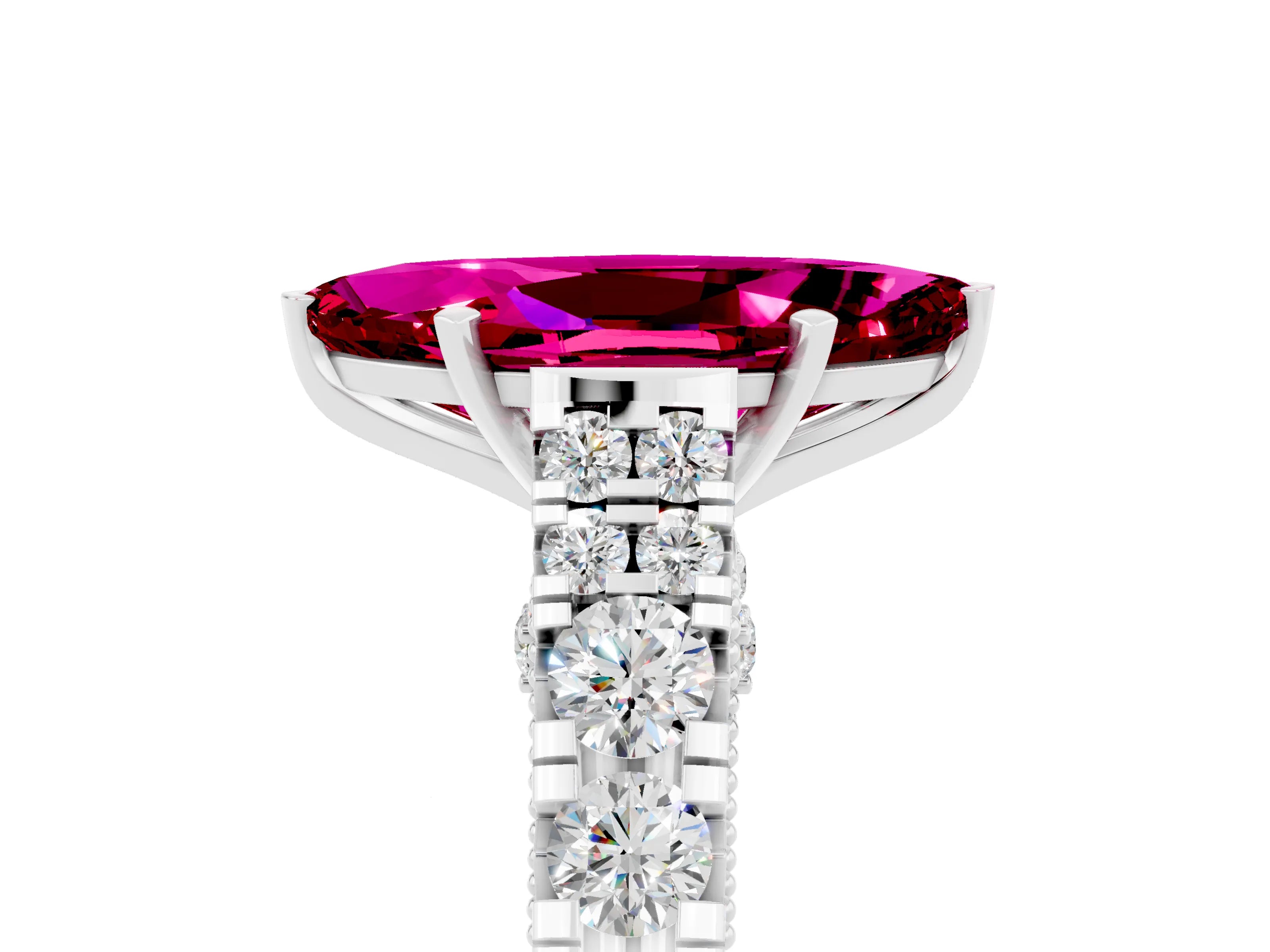 White gold Marquise Cut Garnet Classic Solitaire Ring with Pavé Band and Four-Prong Setting_5