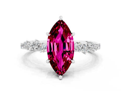 White gold Marquise Cut Garnet Cluster Side Stone Solitaire Ring with Prong Setting_24