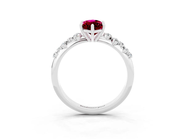 Platinum Marquise Cut Garnet Cluster Side Stone Solitaire Ring with Prong Setting
