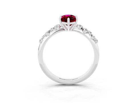 White gold Marquise Cut Garnet Cluster Side Stone Solitaire Ring with Prong Setting_27