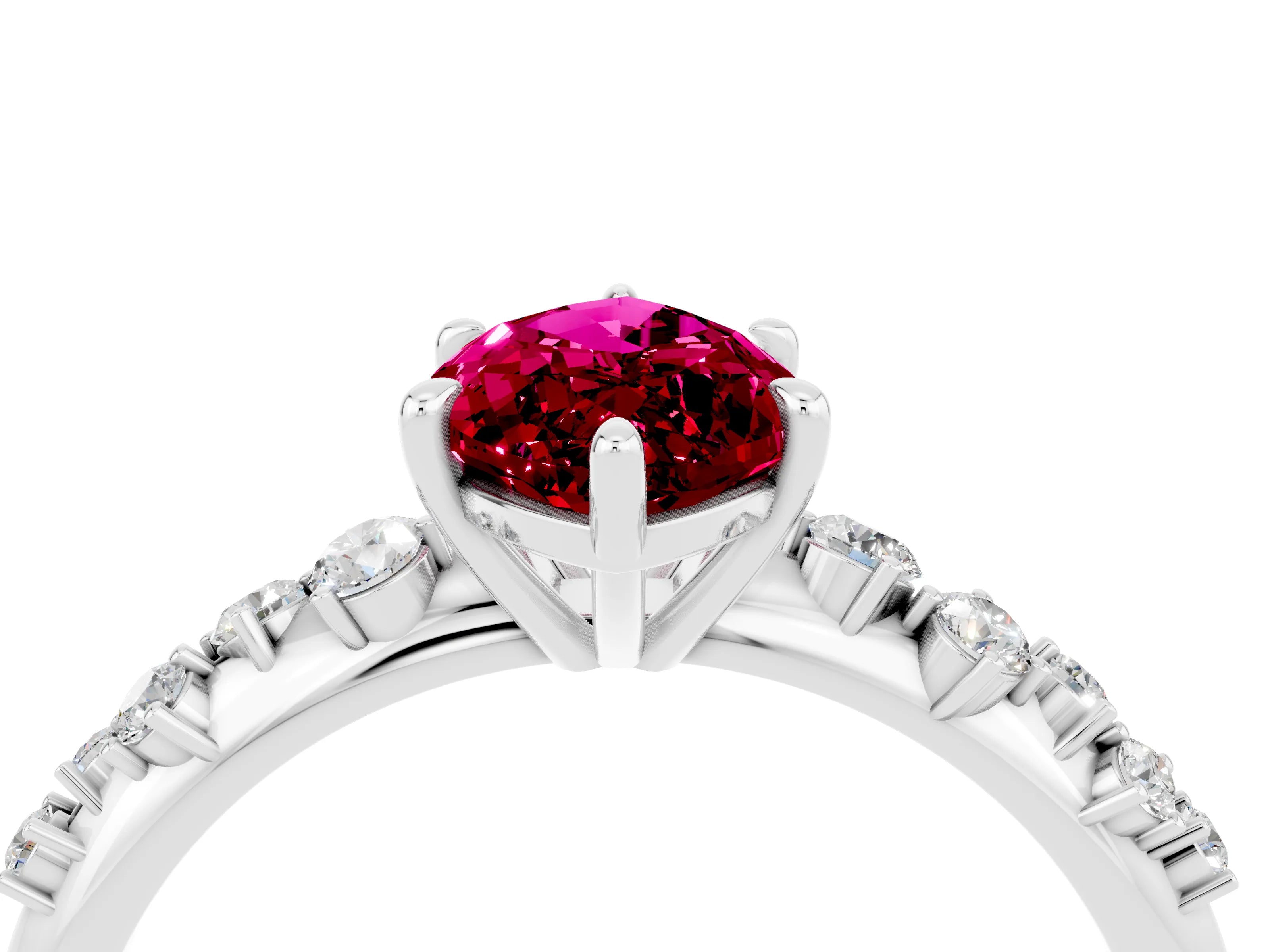 White gold Marquise Cut Garnet Cluster Side Stone Solitaire Ring with Prong Setting_28