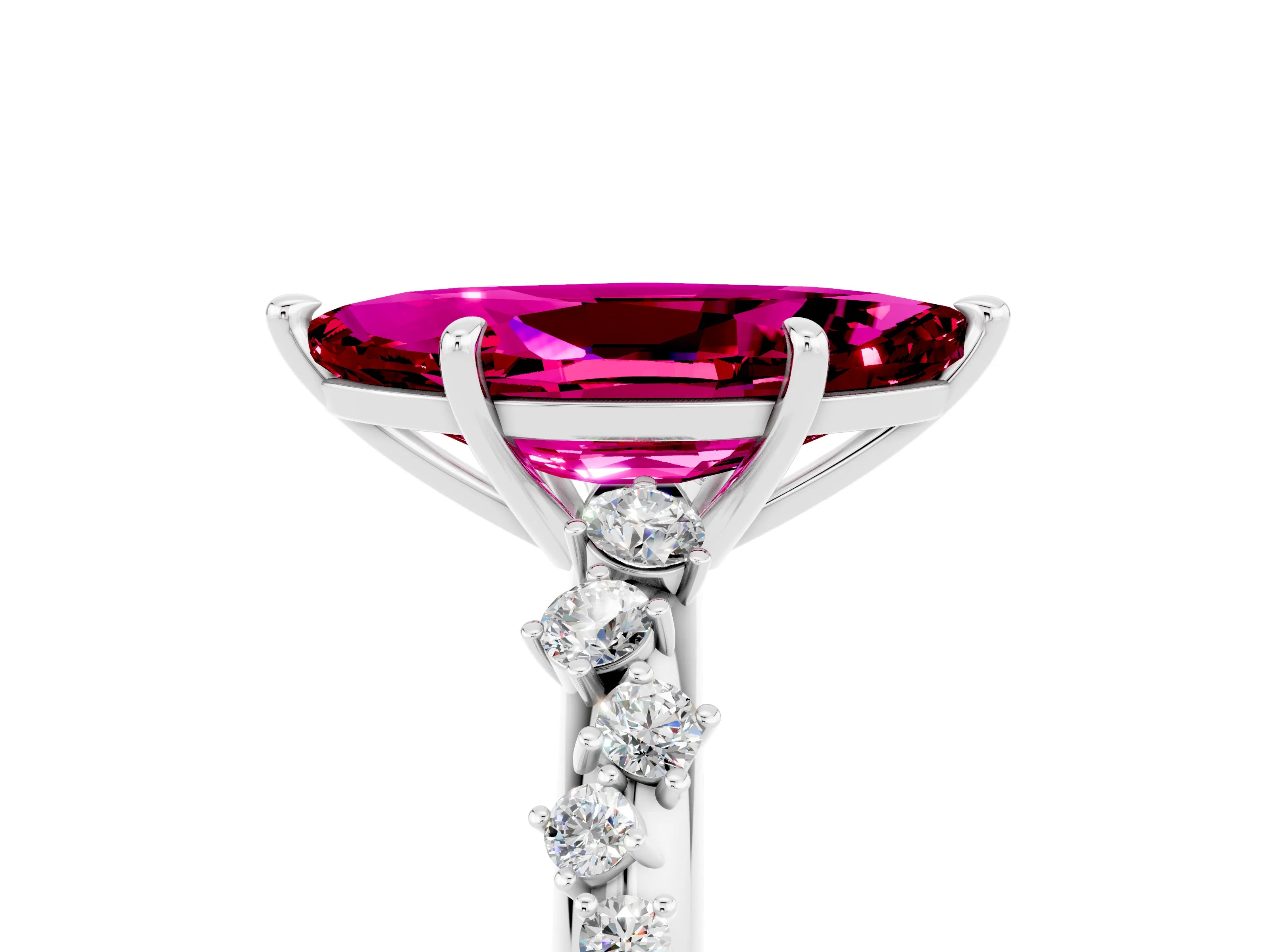 White gold Marquise Cut Garnet Cluster Side Stone Solitaire Ring with Prong Setting_29