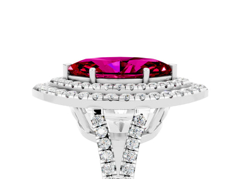 White gold Marquise Cut Garnet Double Halo Ring with Pavé Band and Prong Setting_17