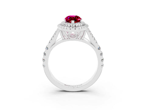 White gold Marquise Cut Garnet Double Halo Ring with Split Shank and Prong Setting_15