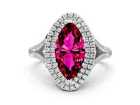 White gold Marquise Cut Garnet Double Halo Ring with Split Shank and Prong Setting_24
