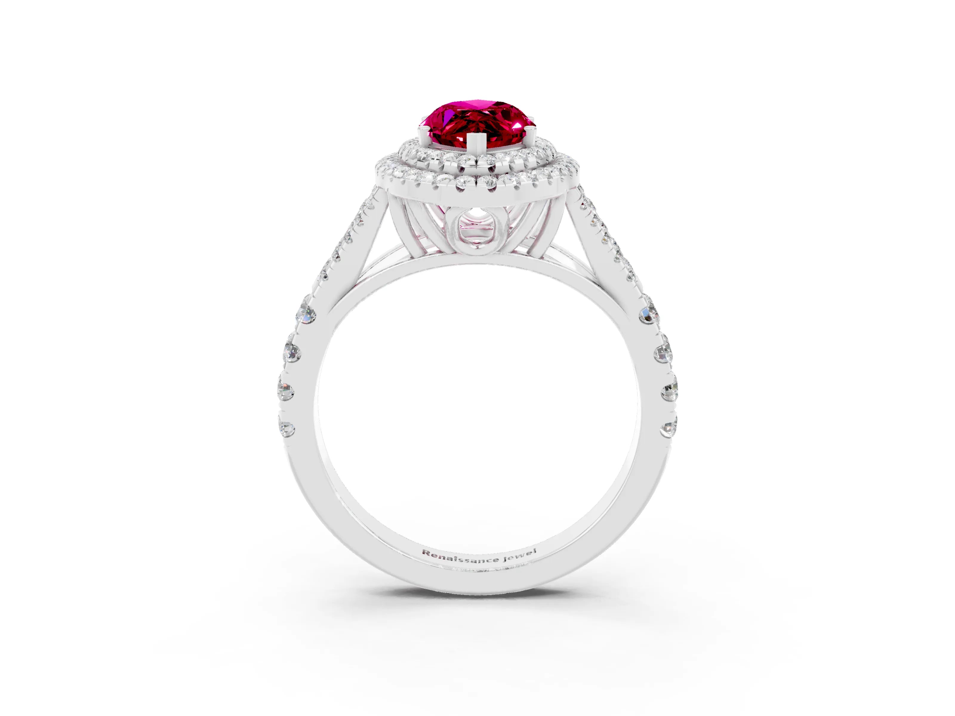 White gold Marquise Cut Garnet Double Halo Ring with Split Shank and Prong Setting_27