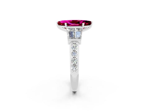 White gold Marquise Cut Garnet Engagement Ring with Baguette Side Stones and Channel Set Band_2