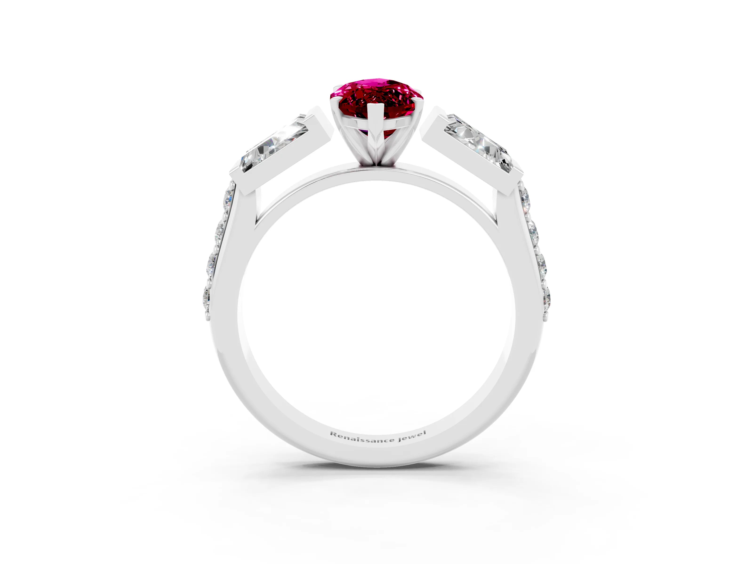 White gold Marquise Cut Garnet Engagement Ring with Baguette Side Stones and Channel Set Band_3
