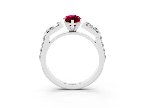 White gold Marquise Cut Garnet Engagement Ring with Baguette Side Stones and Channel Set Band_3