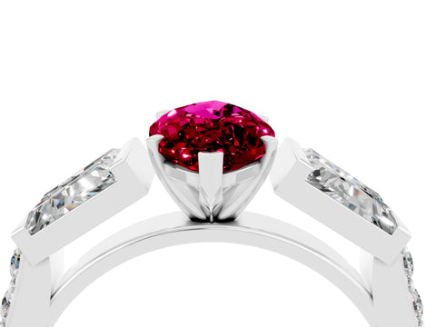 White gold Marquise Cut Garnet Engagement Ring with Baguette Side Stones and Channel Set Band_4