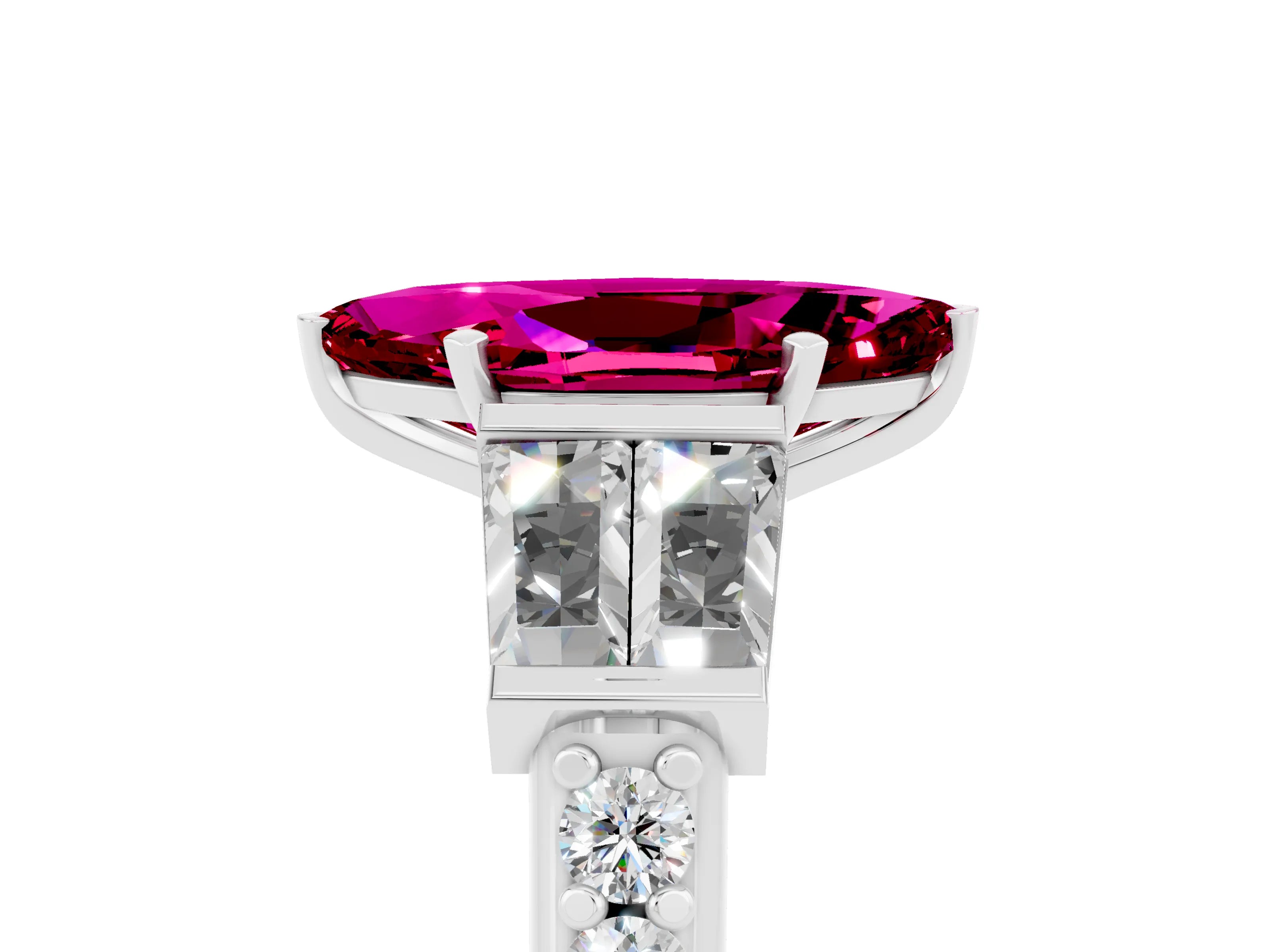 White gold Marquise Cut Garnet Engagement Ring with Baguette Side Stones and Channel Set Band_5