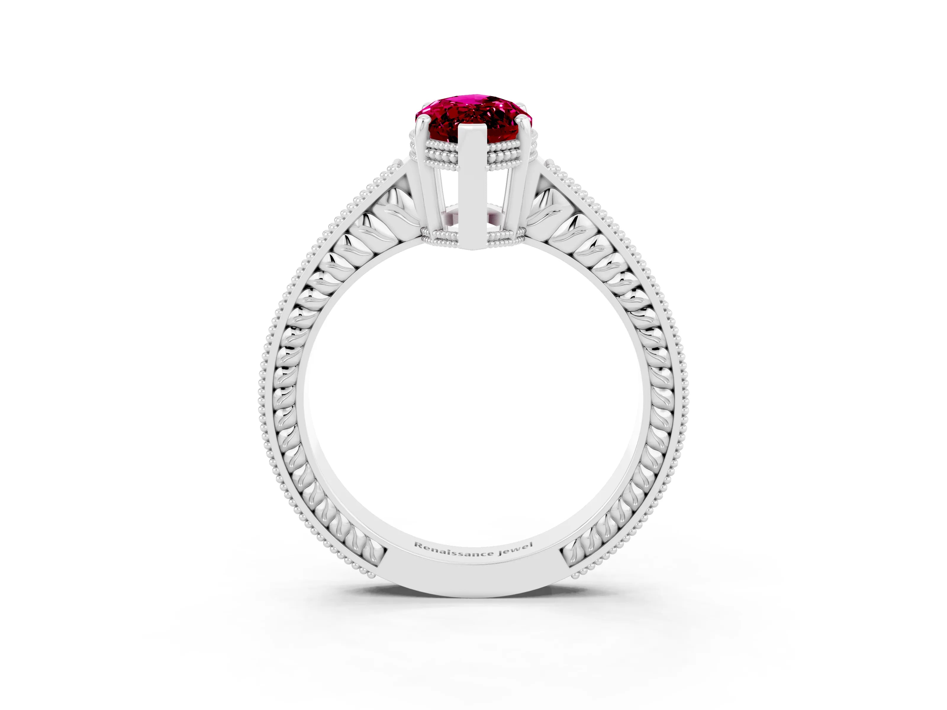 White gold Marquise Cut Garnet Engagement Ring with Milgrain Channel Set Band and Prong Setting_3