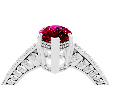 White gold Marquise Cut Garnet Engagement Ring with Milgrain Channel Set Band and Prong Setting_4