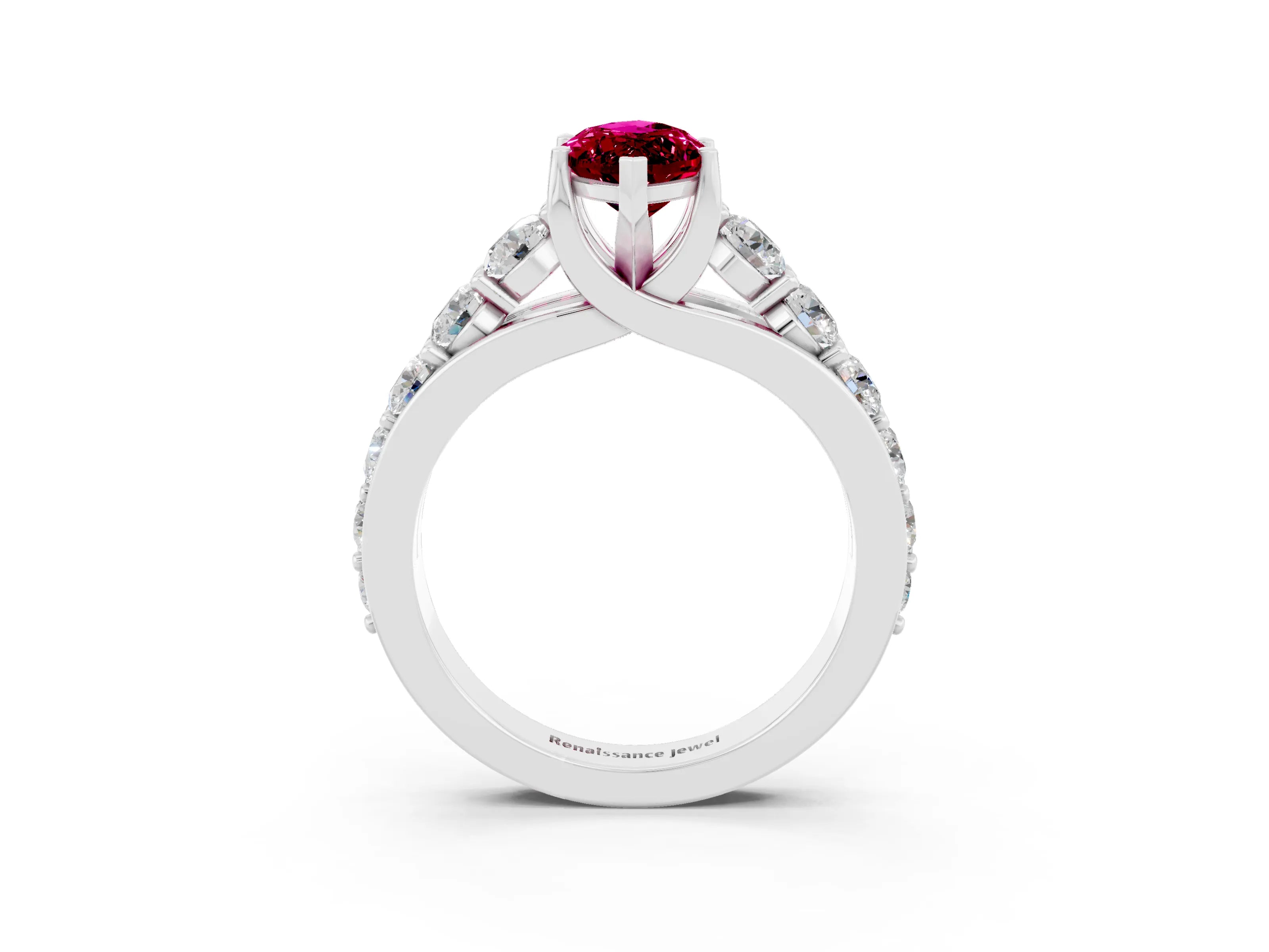 White gold Marquise Cut Garnet Engagement Ring with Pavé Band and Four-Prong Setting_3