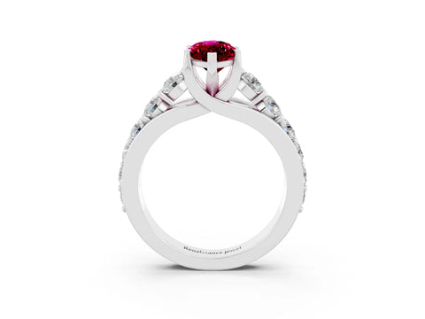 White gold Marquise Cut Garnet Engagement Ring with Pavé Band and Four-Prong Setting_3