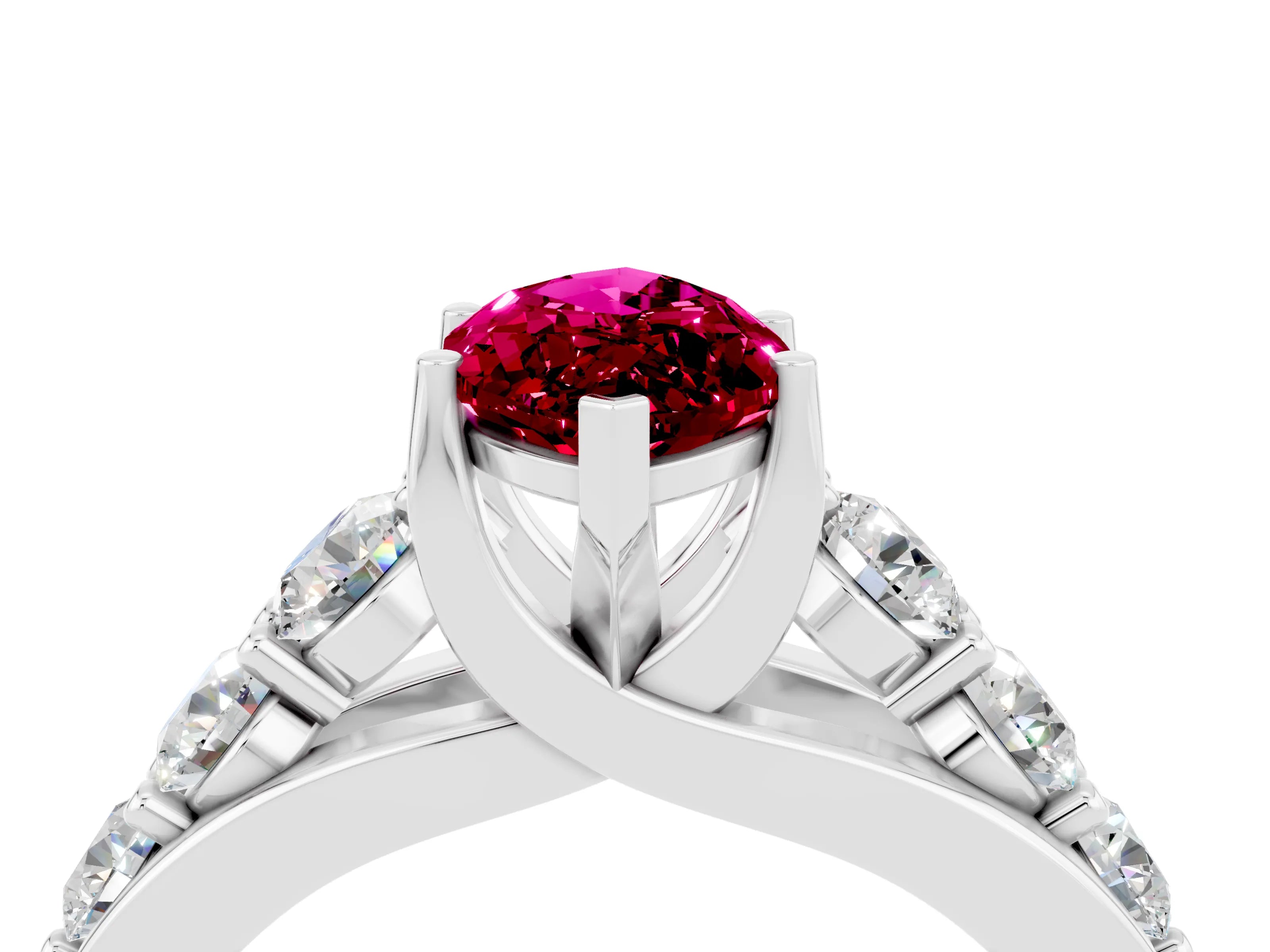 White gold Marquise Cut Garnet Engagement Ring with Pavé Band and Four-Prong Setting_4