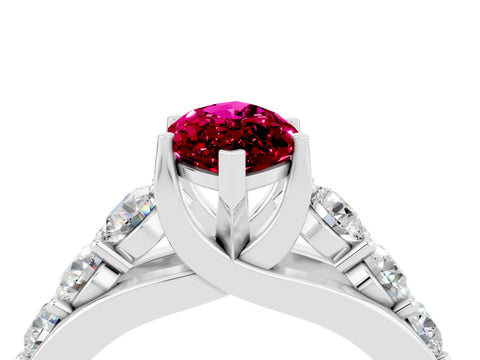 White gold Marquise Cut Garnet Engagement Ring with Pavé Band and Four-Prong Setting_4