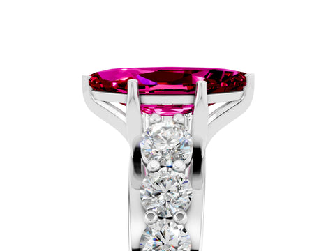 White gold Marquise Cut Garnet Engagement Ring with Pavé Band and Four-Prong Setting_5