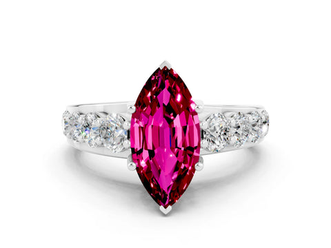 White gold Marquise Cut Garnet Engagement Ring with Pavé Band and Four-Prong Setting