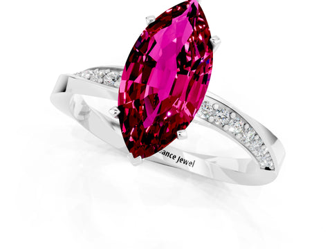White gold Marquise Cut Garnet Engagement Ring with Side Stone Accents and Four-Prong Setting_28