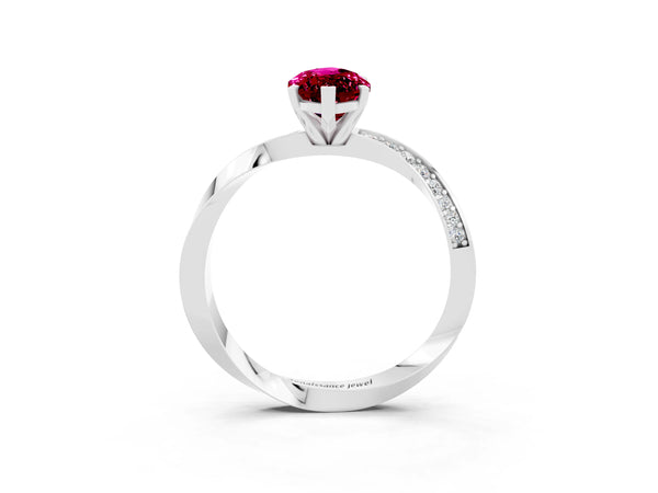 White gold Marquise Cut Garnet Engagement Ring with Side Stone Accents and Four-Prong Setting