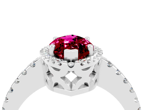 White gold Marquise Cut Garnet Halo Engagement Ring with Pavé Band and Prong Setting_16