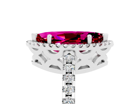 White gold Marquise Cut Garnet Halo Engagement Ring with Pavé Band and Prong Setting_17