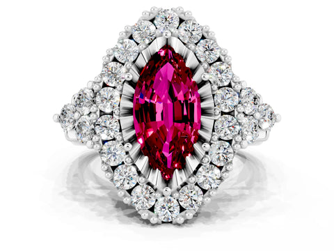 White gold Marquise Cut Garnet Halo Ring with Pavé Band and Four-Prong Setting_12