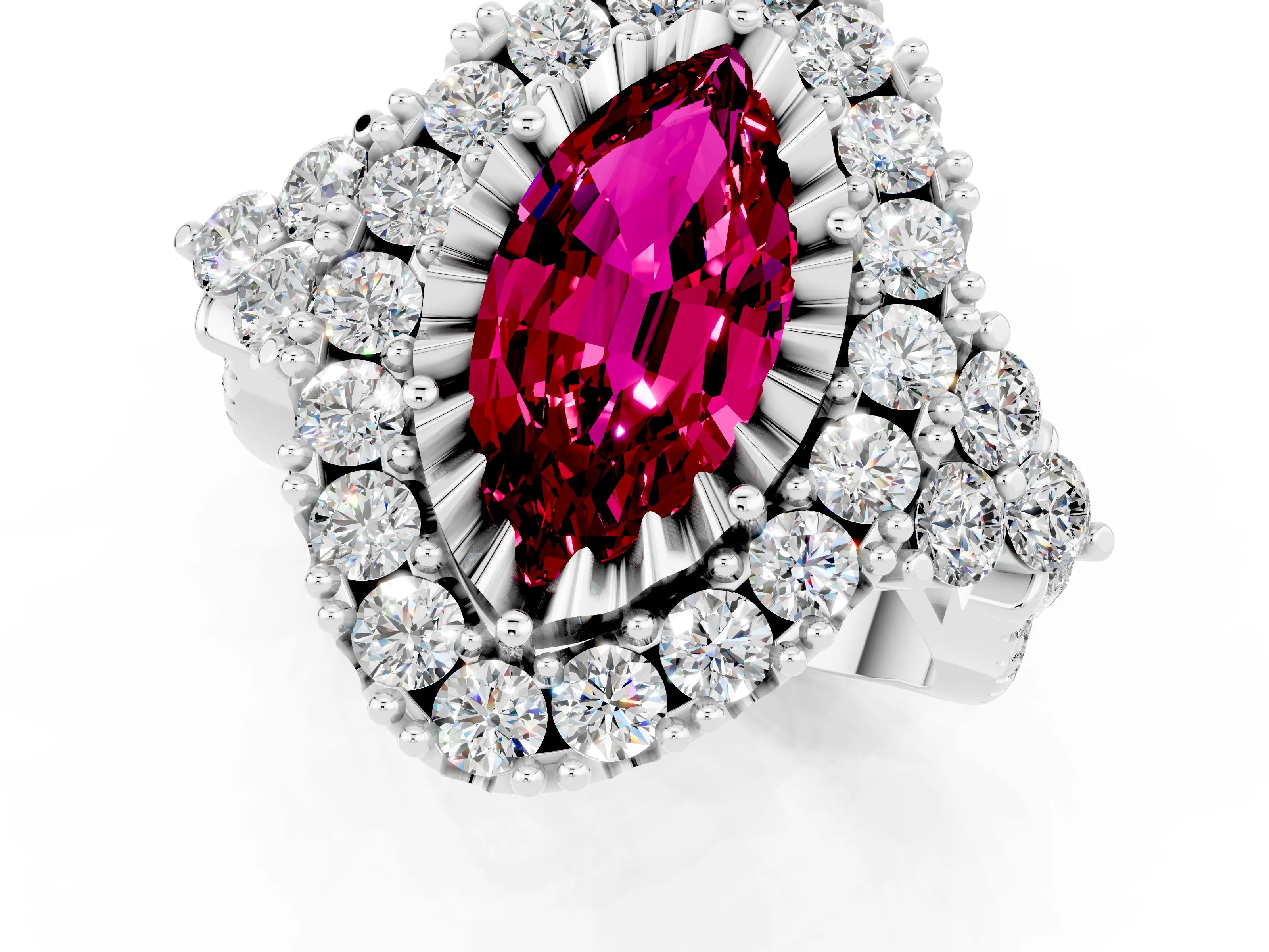 White gold Marquise Cut Garnet Halo Ring with Pavé Band and Four-Prong Setting_13