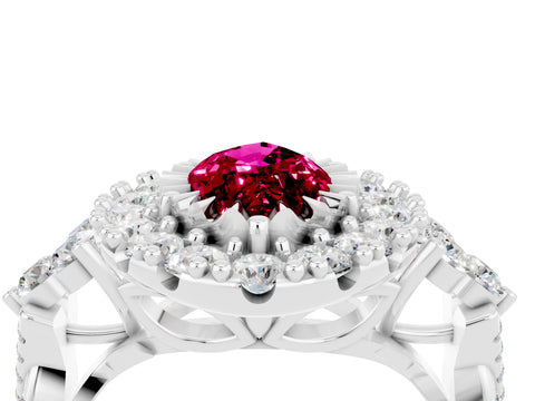 White gold Marquise Cut Garnet Halo Ring with Pavé Band and Four-Prong Setting_16