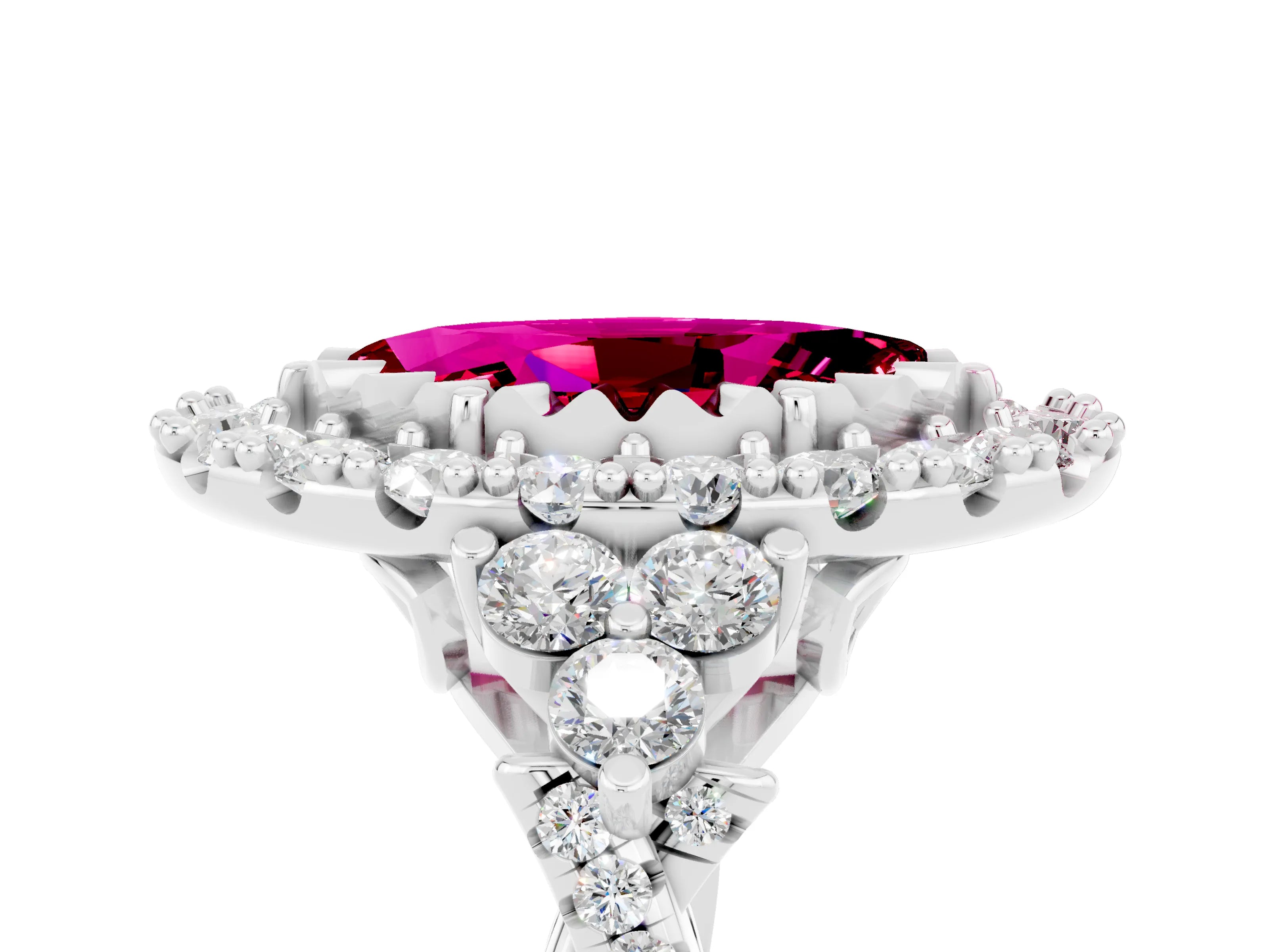 White gold Marquise Cut Garnet Halo Ring with Pavé Band and Four-Prong Setting_17