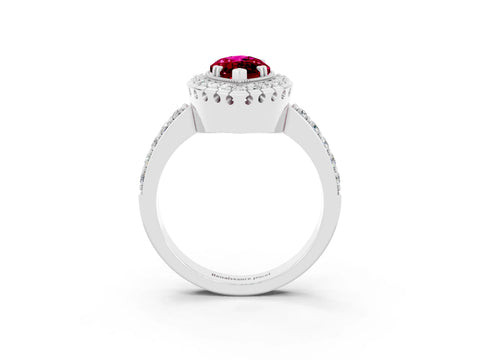 White gold Marquise Cut Garnet Halo Ring with Pavé Band and Prong Setting_3