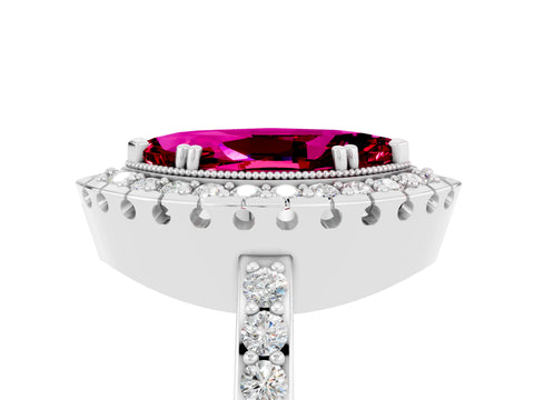 White gold Marquise Cut Garnet Halo Ring with Pavé Band and Prong Setting_5