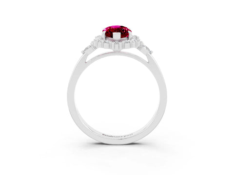 White gold Marquise Cut Garnet Halo Ring with Pear Side Stones and Prong Setting_39