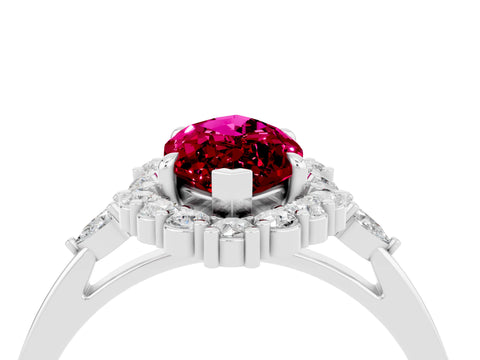 White gold Marquise Cut Garnet Halo Ring with Pear Side Stones and Prong Setting_40