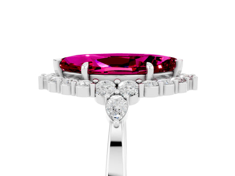 White gold Marquise Cut Garnet Halo Ring with Pear Side Stones and Prong Setting_41