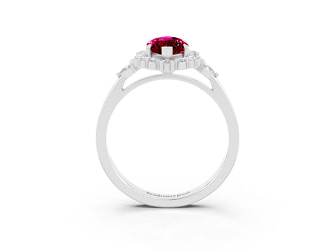 White gold Marquise Cut Garnet Halo Ring with Pear Side Stones and Prong Setting_51