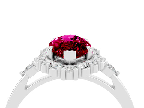 White gold Marquise Cut Garnet Halo Ring with Pear Side Stones and Prong Setting_52