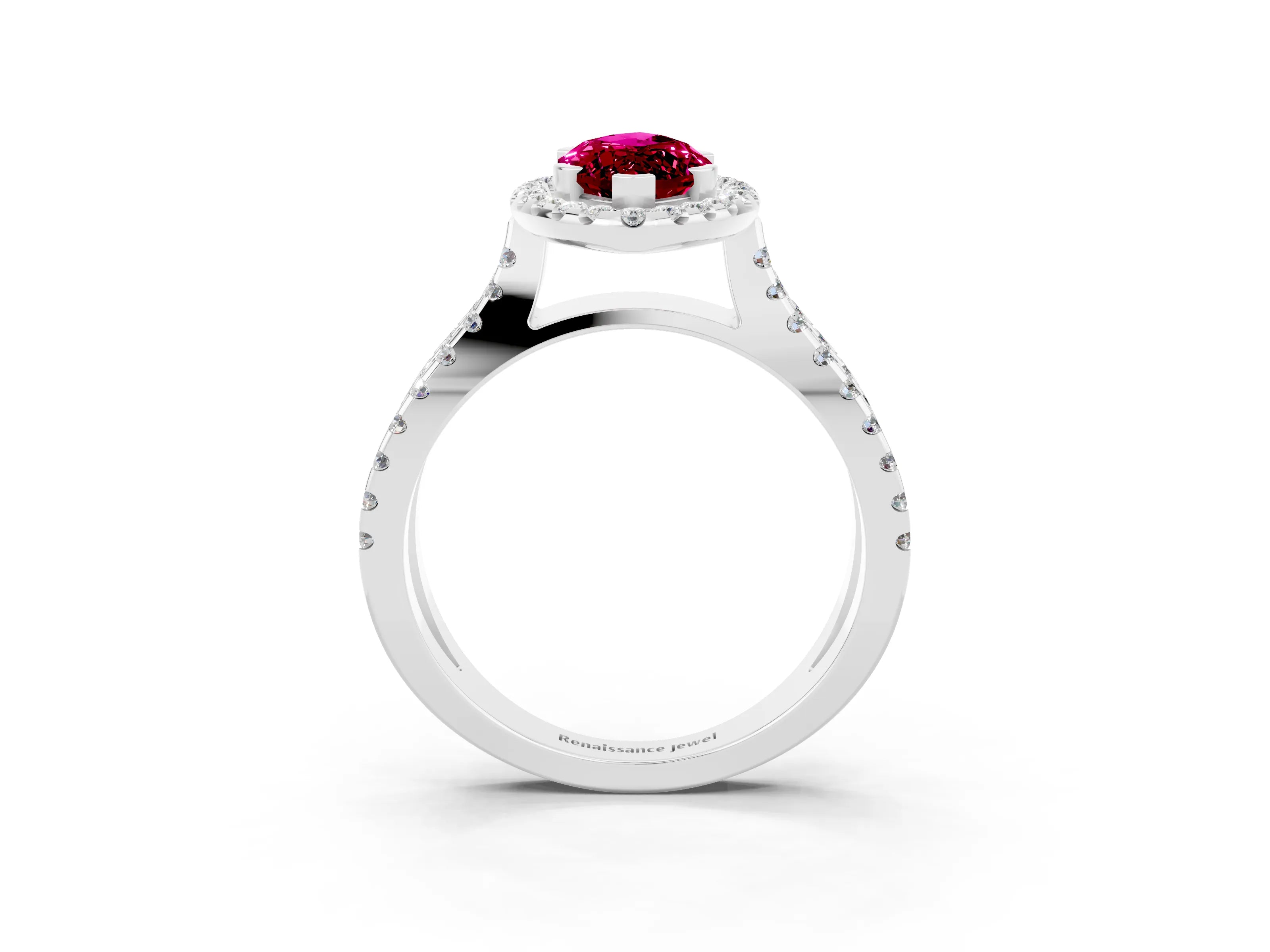 White gold Marquise Cut Garnet Halo Ring with Split Shank Pavé Band and Prong Setting_3