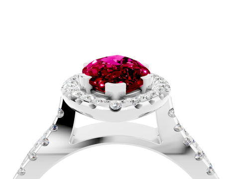 White gold Marquise Cut Garnet Halo Ring with Split Shank Pavé Band and Prong Setting_4