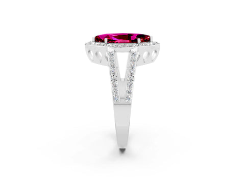 White gold Marquise Cut Garnet Halo Ring with Split Shank U-Prong Band and Four-Prong Setting_2