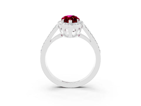 White gold Marquise Cut Garnet Halo Ring with Split Shank U-Prong Band and Four-Prong Setting_3