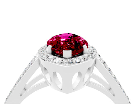 White gold Marquise Cut Garnet Halo Ring with Split Shank U-Prong Band and Four-Prong Setting_4
