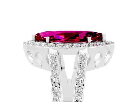 White gold Marquise Cut Garnet Halo Ring with Split Shank U-Prong Band and Four-Prong Setting_5