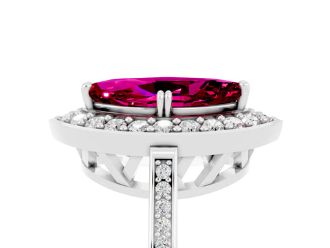 White gold Marquise Cut Garnet Halo Ring with Split Shank and Four-Prong Setting_17