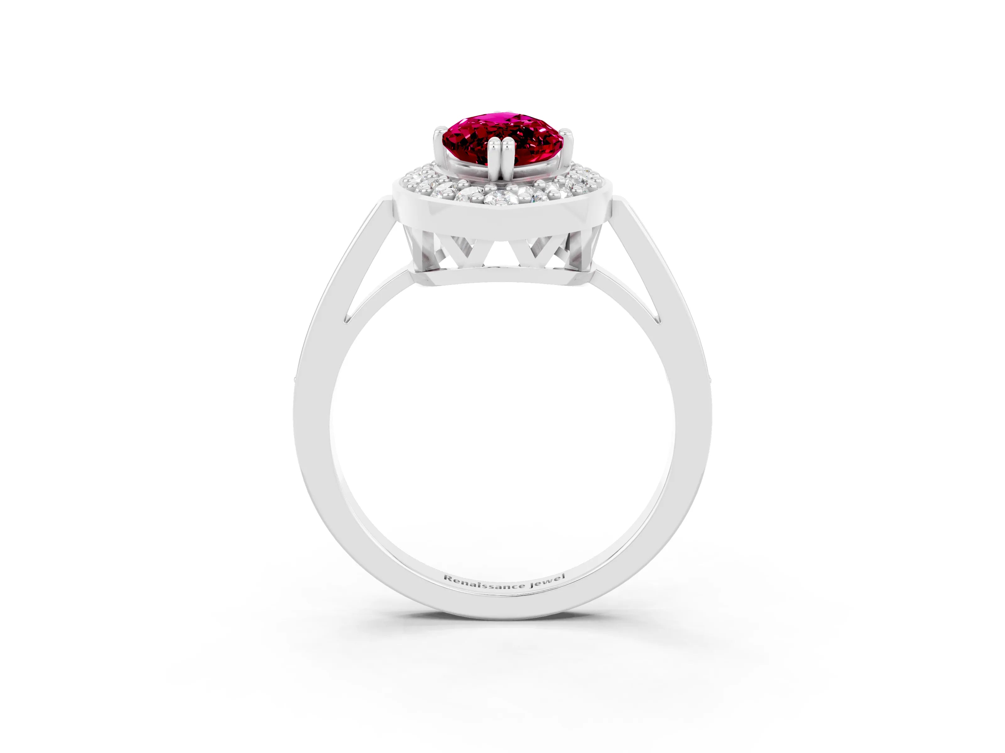 White gold Marquise Cut Garnet Halo Ring with Split Shank and Four-Prong Setting_3