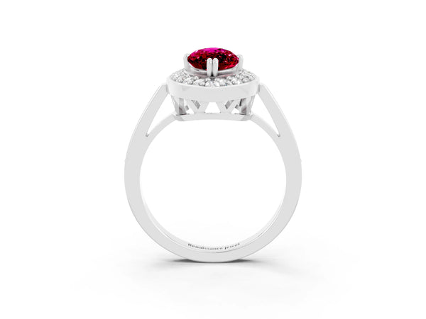 Silver Marquise Cut Garnet Halo Ring with Split Shank and Four-Prong Setting